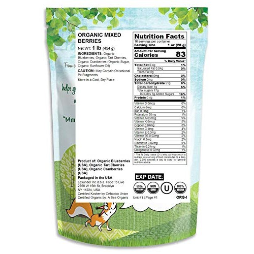 Organic Mixed Berries, 1 Pound — Non-Gmo Dried Blueberries, Cran