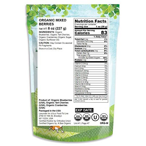 Organic Mixed Berries, 8 Ounces — Non-Gmo Dried Blueberries, Cra