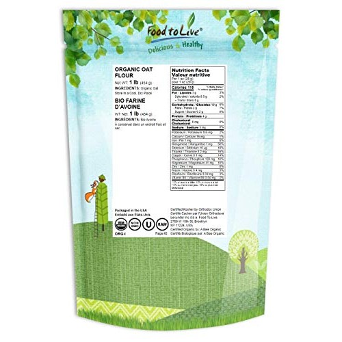 Organic Oat Flour, 1 Pound - Non-Gmo, Fine, Stone Ground From Wh