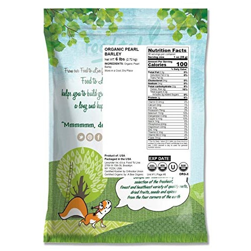 Organic Pearl Barley, 6 Pounds - Non-Gmo, Kosher, Raw, Vegan