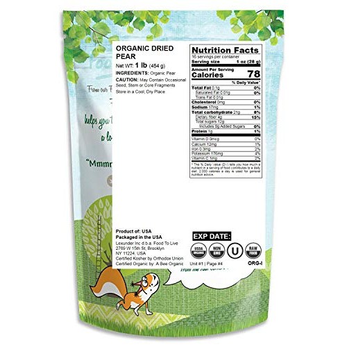 Organic Pears, 1 Pound — California Sun-Dried Pear Halves, Non-G