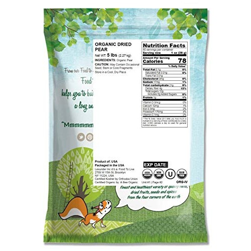 Organic Pears, 5 Pounds — California Sun-Dried Pear Halves, Non-