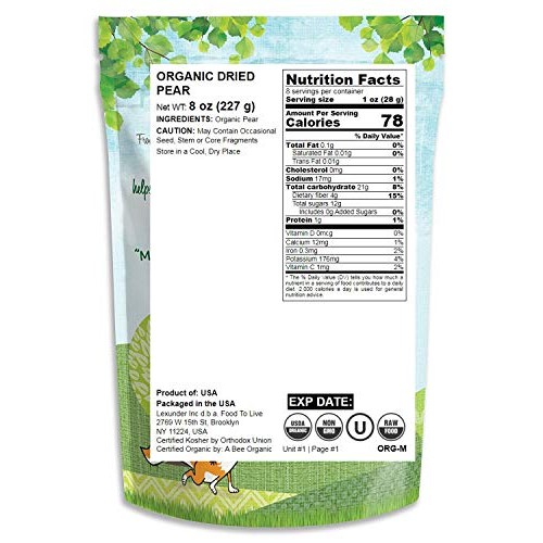 Organic Pears, 8 Ounces — California Sun-Dried Pear Halves, Non-