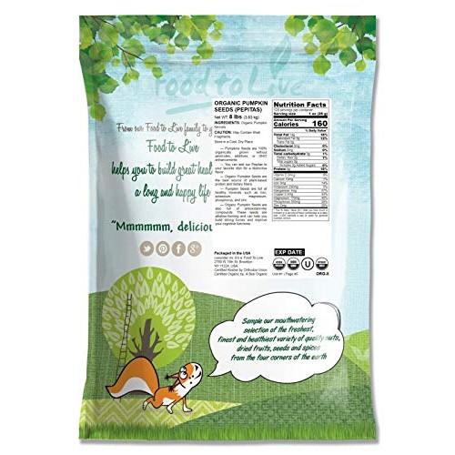Organic Pepitas / Pumpkin Seeds, 8 Pounds – No Shell, Non-Gmo, K