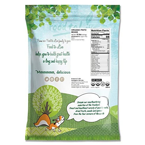 Organic Pinto Beans, 15 Pounds - Non-Gmo, Kosher, Bulk