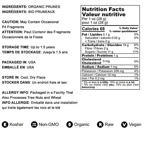 Organic Pitted Prunes, 2 Pounds — Dried California Plums, Non-GM...
