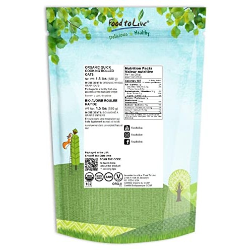 Organic Quick Cooking Rolled Oats, 1.5 Pounds – Non-GMO, 1-Minut...
