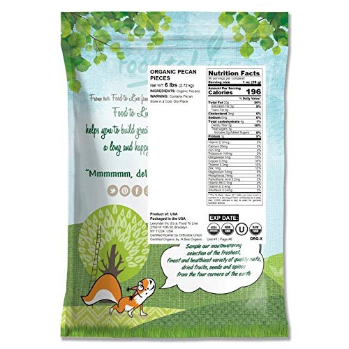 Organic Raw Pecan Pieces, 6 Pounds - Fresh Nuts, Non-Gmo, Kosher