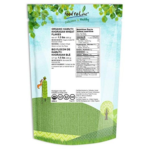 Organic Rolled Kamutkhorasan Wheat Flakes, 1.5 Pounds - Non-Gmo,