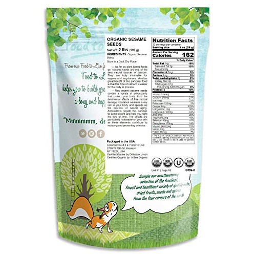 Organic Sesame Seeds, 2 Pounds – Hulled, Non-Gmo, Kosher, Raw, V