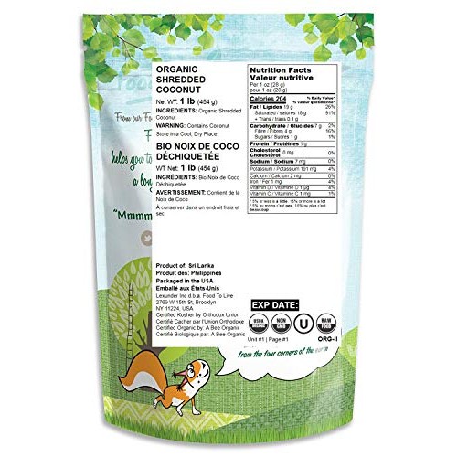 Organic Shredded Coconut, 1 Pound - Desiccated, Unsweetened, Non