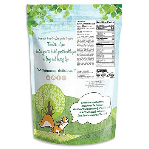 Organic Sunflower Seeds, 4 Pounds - Non-Gmo, Kosher, Raw, Kernel