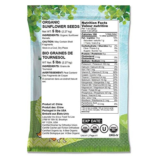 Organic Sunflower Seeds By Food To Live Raw, Kernels, No Shell,