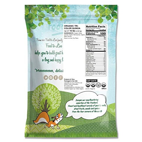 Organic Tri-Color Quinoa, 10 Pounds — Non-Gmo, Raw, Whole Grain,