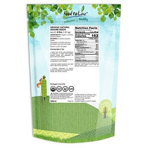 Organic Unhulled Sesame Seeds, 4 Pounds — Natural, Whole, White,