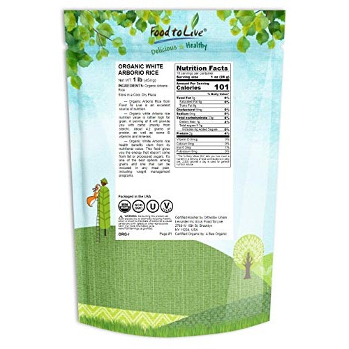 Organic White Arborio Rice, 1 Pound - Non-Gmo, Kosher, Vegan, Ra