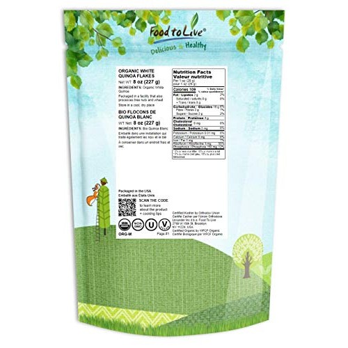 Organic White Quinoa Flakes, 8 Ounces - Non-Gmo Pressed Quinoa S