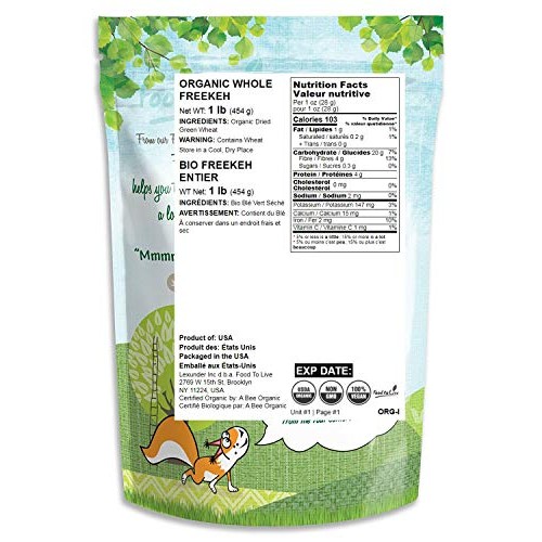 Organic Whole Freekeh, 1 Pound — Whole Grain, Non-Gmo, Vegan, Ro