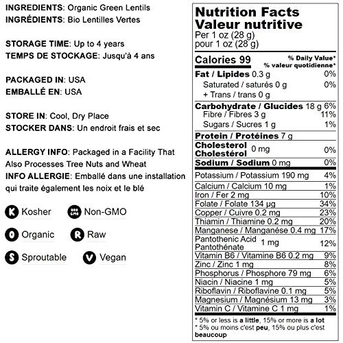 Organic Green Lentils, 25 Pounds — Whole Dry Beans, Non-Gmo, Kos