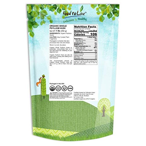 Organic Whole Psyllium Husks, 1 Pound - Non-Gmo Flakes, Vegan, K Organic Whole Psyllium Husks, 1 Pound - Non-Gmo Flakes, Vegan, K