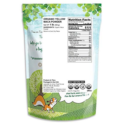 Organic Yellow Maca Powder, 1 Pound - Non-Gmo, Kosher, Raw Groun
