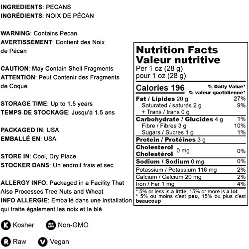 Pecan Halves, 1 Pound – Non-GMO Verified, Raw Pecan Nuts, Large ...