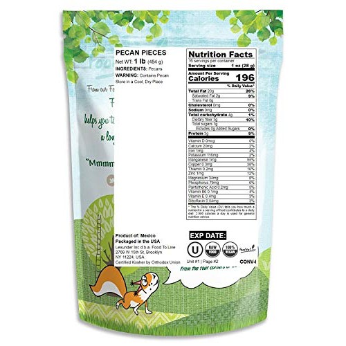 Pecans Pieces, 1 Pound — Raw, Chopped, Unsalted, Unroasted, Kosh