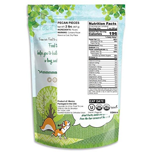 Pecans Pieces, 2 Pounds — Raw, Chopped, Unsalted, Unroasted, Kos