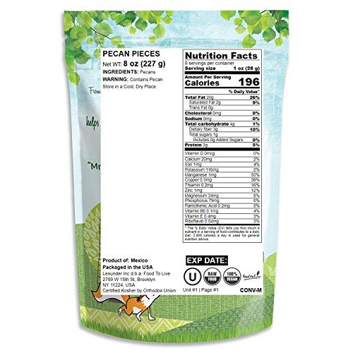 Pecans Pieces, 8 Ounces — Raw, Chopped, Unsalted, Unroasted, Kos