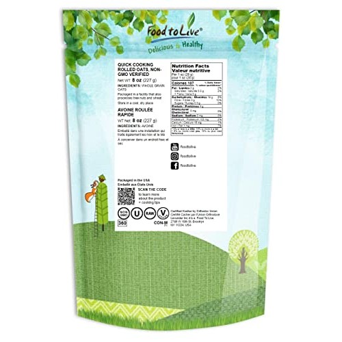 Quick Cooking Rolled Oats, 8 Ounces — Non-GMO Verified, 1 Minute...