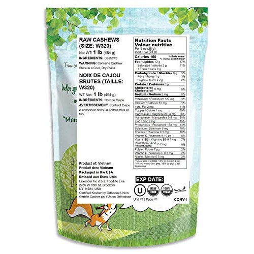 Raw Cashews, 1 Pound – Deluxe Whole Nuts, Unsalted, Unroasted Fa