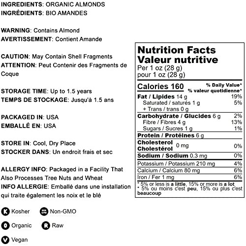 Raw Organic Almonds, 5 Pounds – Non-Gmo, Whole, No Shell, Unpast