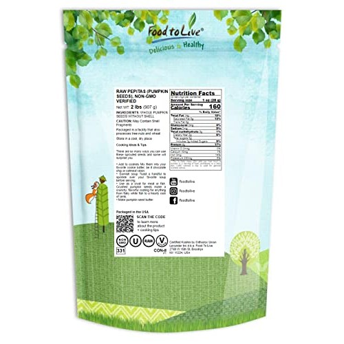 Raw Pepitas, 2 Pounds – Non-GMO Verified, Pumpkin Seed Kernels, ...