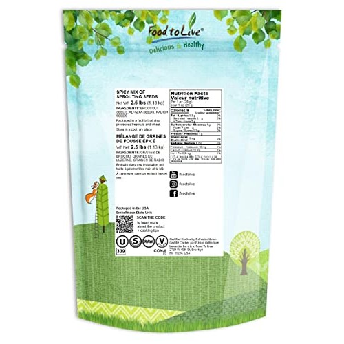 Spicy Mix of Sprouting Seeds, 2.5 Pounds - Broccoli, Radish, Alf...