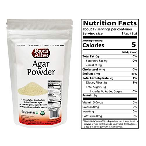 Agar Agar Powder, Organic, Plant-Based, Vegan Gelatin, 2Oz, Vege