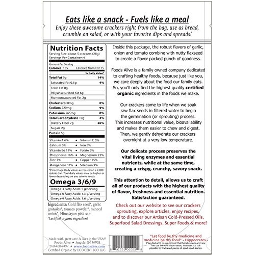 Foods Alive Onion Garlic Flax Crackers - Delicious All-Flax Vega