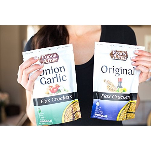Foods Alive Onion Garlic Flax Crackers - Delicious All-Flax Vega