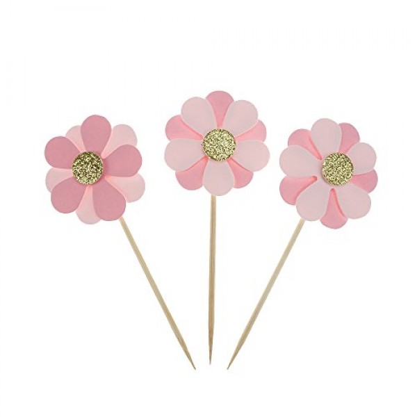 Pink Flower Cake Cupcake Toppers For Birthday Wedding Baby Showe