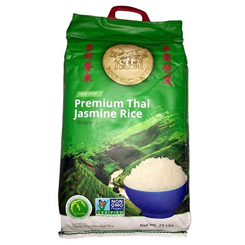 Four Elephants Premium Thai Jasmine Rice Certified Non-Gmo 25 Lbs
