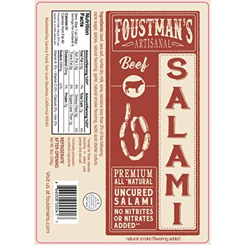 Foustmans Salami Beef Artisanal, Nitrate-Free, Naturally Cured