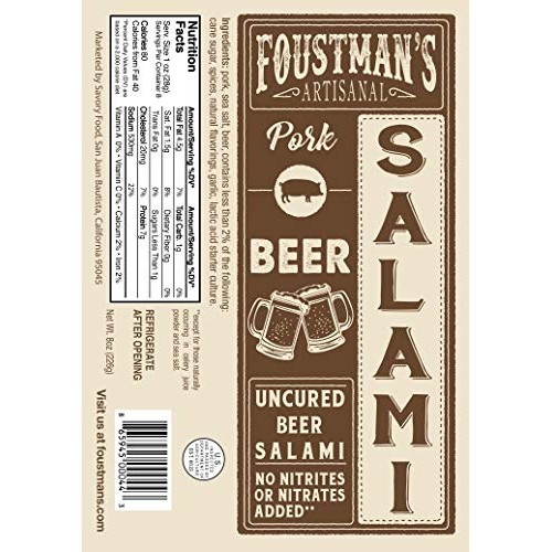 Foustmans Salami Beer Pork Artisanal, Nitrate-Free, Naturally