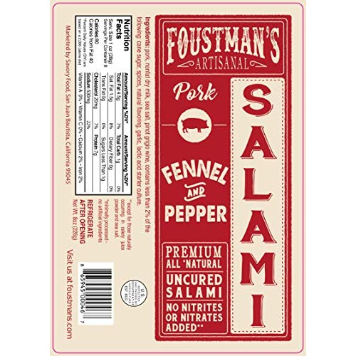 Foustmans Salami Fennel &Amp; Pepper Pork Artisanal, Nitrate-Free