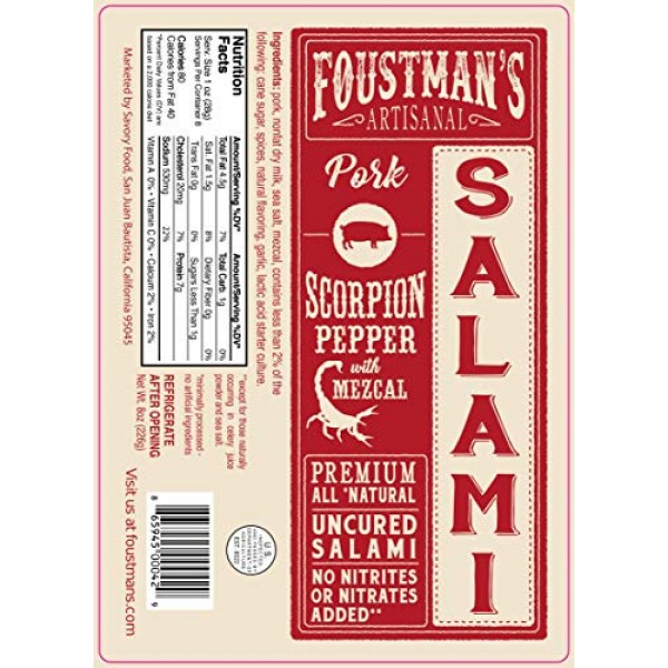 Foustmans Salami Scorpion Pepper Artisanal, Nitrate-Free, Nat...