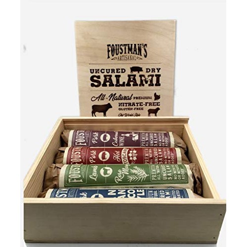 Foustmans Salami Wooden Gift Box, Artisan, Nitrate-Free, Natura