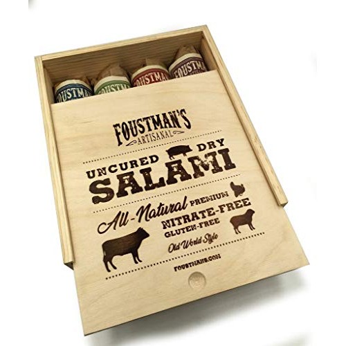 Foustmans Salami Wooden Gift Box, Artisan, Nitrate-Free, Natura