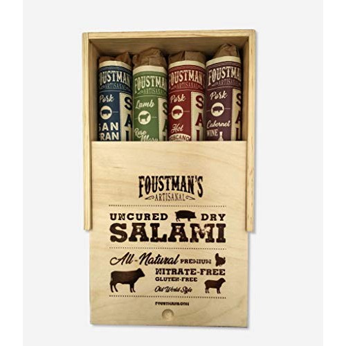 Foustmans Salami Wooden Gift Box, Artisan, Nitrate-Free, Natura