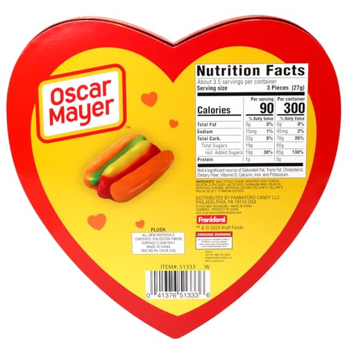 Oscar Mayer Heart Box with Gummy Candy & Plush Toy, By Frankford...