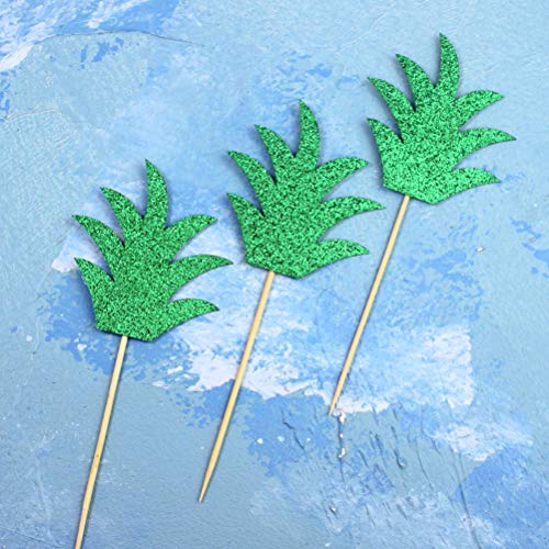 30Pcs Pineapple Leaf Cake Toppers Cupcake Toppers Fruit Picks Fo