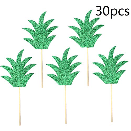 30Pcs Pineapple Leaf Cake Toppers Cupcake Toppers Fruit Picks Fo