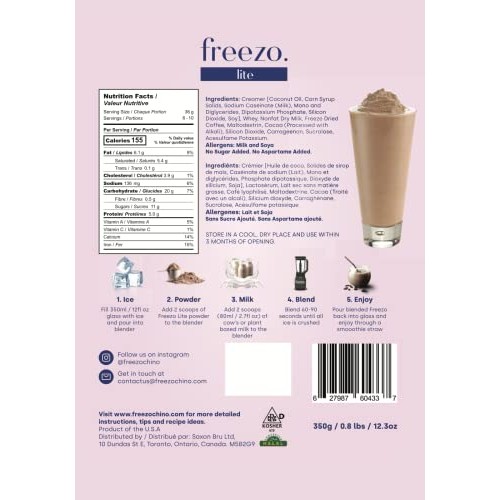 Freezochino Lite Iced Coffee Frappe Latte, No Sugar Added 155 Ca...